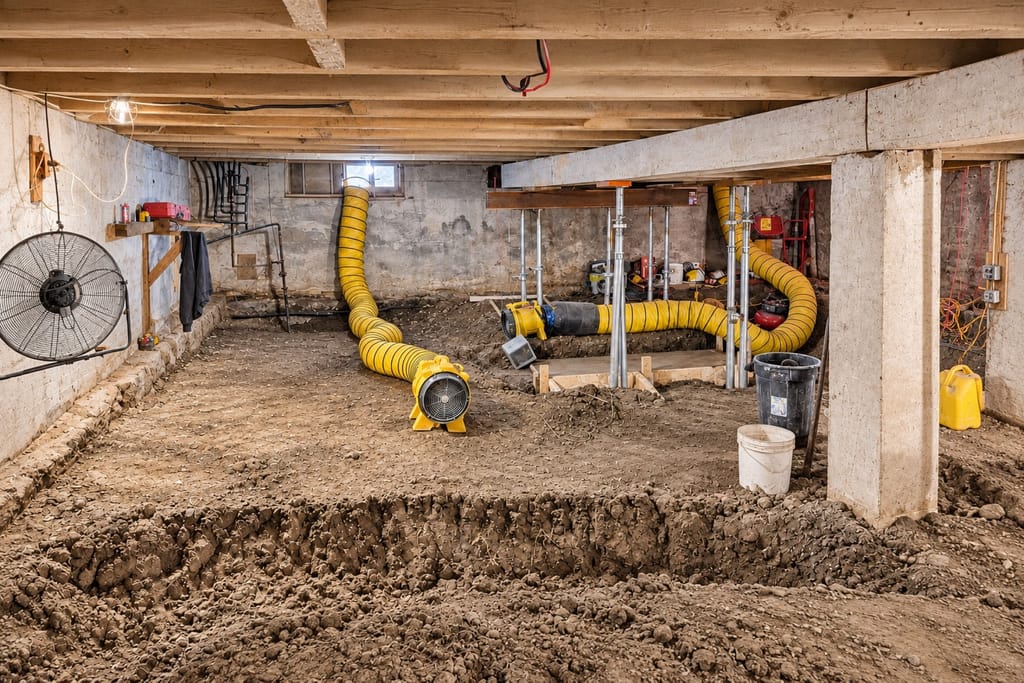 Sous-sol ouvert avant la finition : drain et fondation vérifiés par l'équipe d'ASA.